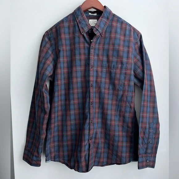 J crew long sleeve plaid button down shirt size L slim