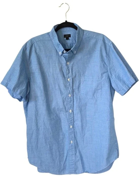 J.Crew Mens XL Secret Wash End on End Cotton Short Sleeve Shirt Coastal Prep