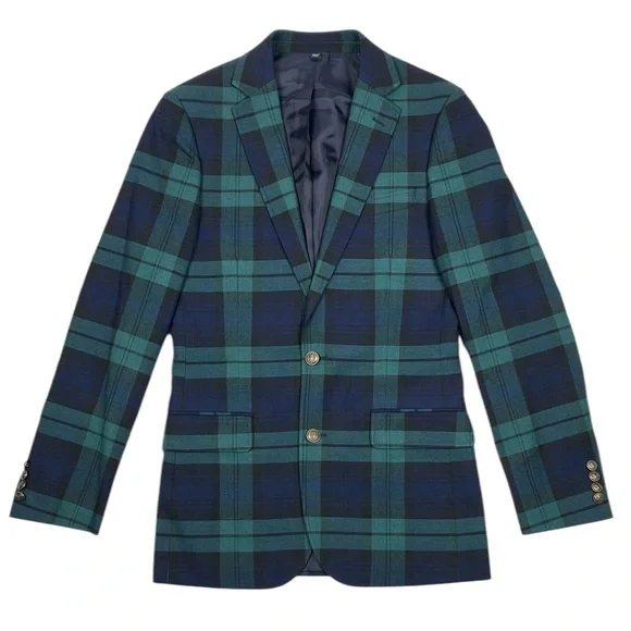 J Crew Thompson University Blazer Blue Green Plaid Men's 36 NWT