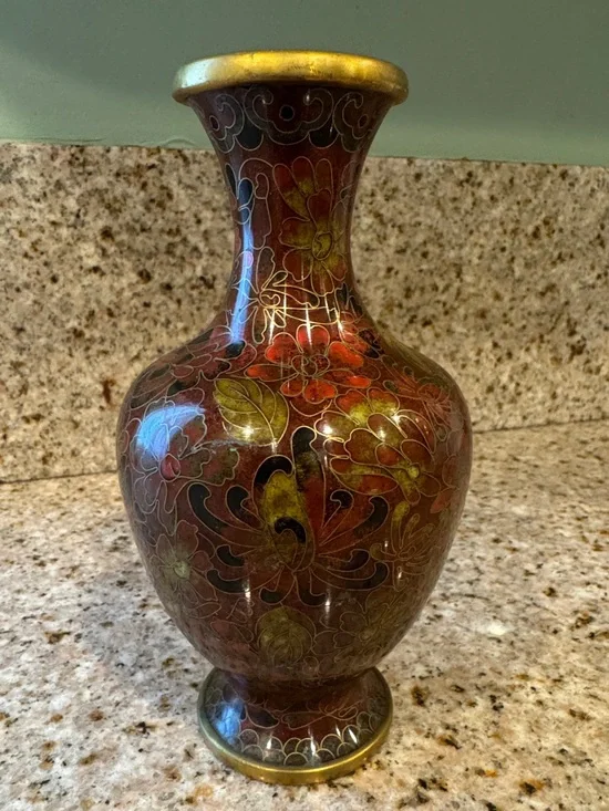 Vintage Red and Gold Cloisonné Vase 6 1/4 inches tall