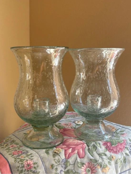 Clear Bubble Glass Hurricane Candle Holders - Set of 2