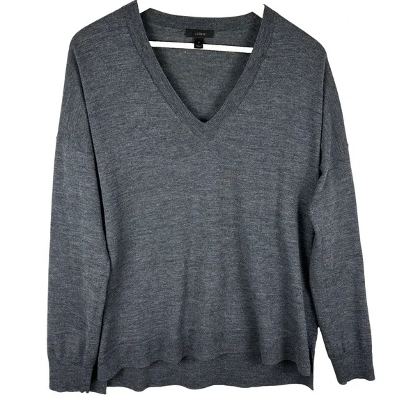 J Crew Men‎ V-Neck Wool Sweater Sz M Gray Pullover Lightweight Preppy Breathable