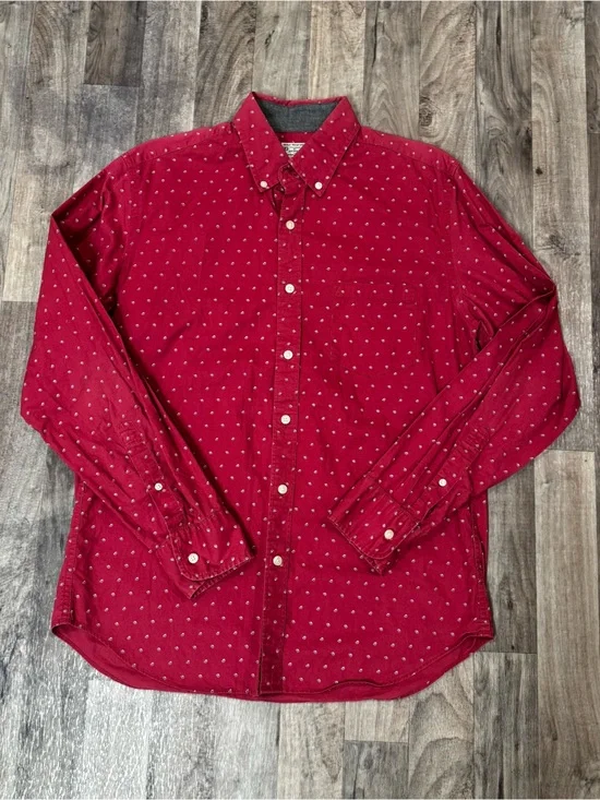J.Crew Factory Men’s M Red Micro Paisley Button Down Shirt Cotton Long Sleeve