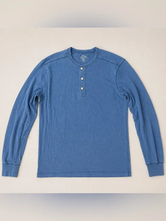 J.Crew Garment Dyed Long Sleeve Henley Shirt Men’s Medium Blue Cotton