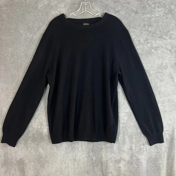 J Crew 100% Cashmere Crewneck Sweater Mens L Black Classic Old Money Heritage