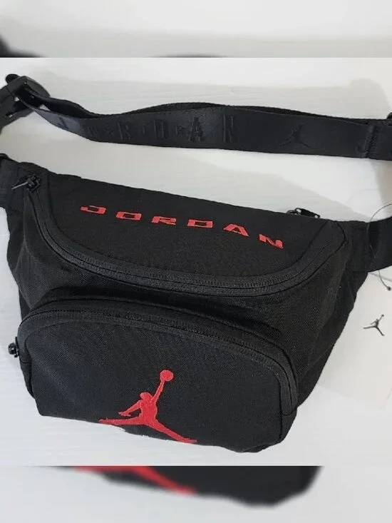 JUMPMAN JORDAN FANNY PACK MEN'S ADJUSTABLE STRAP PRINT EMBROIDERED LOGO BLACK
