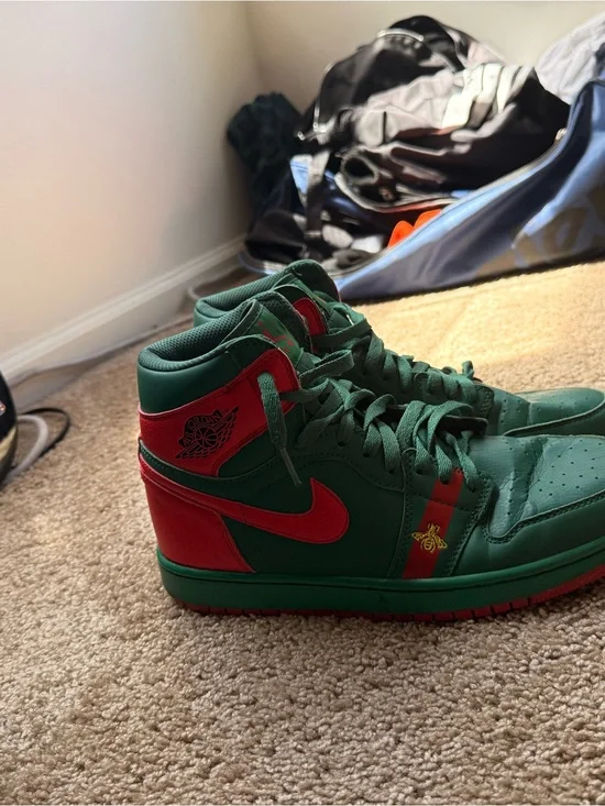 Jordan High-Top Sneakers in Green and Red