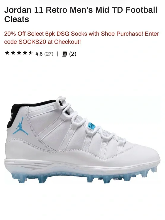 Jordan Kids White and Light Blue Mid-Top cleats