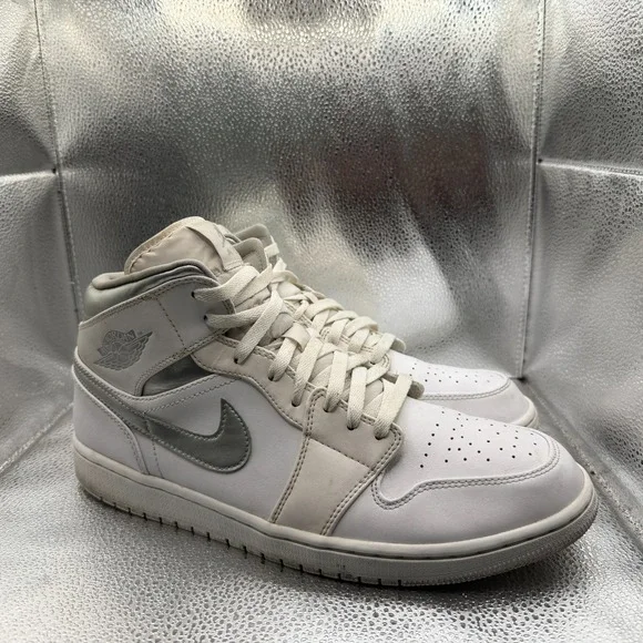 Size 12 Nike Air Jordan 1 Retro‎ Mid Pure Money White Mens Sneakers 554724-105