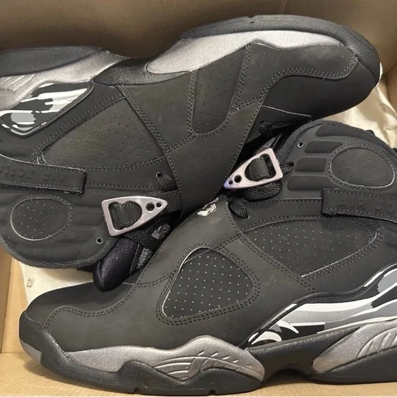 Jordan Men's Black and Silver High-Top Sneakers Chrome 8’s