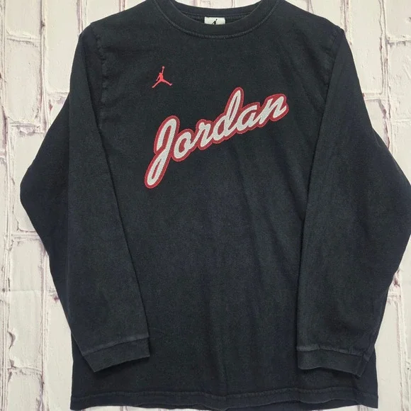 Y2K Jordan Michael‎ Long Sleeve T Shirt Black Red Jumpman Graphic Print Men Sz S