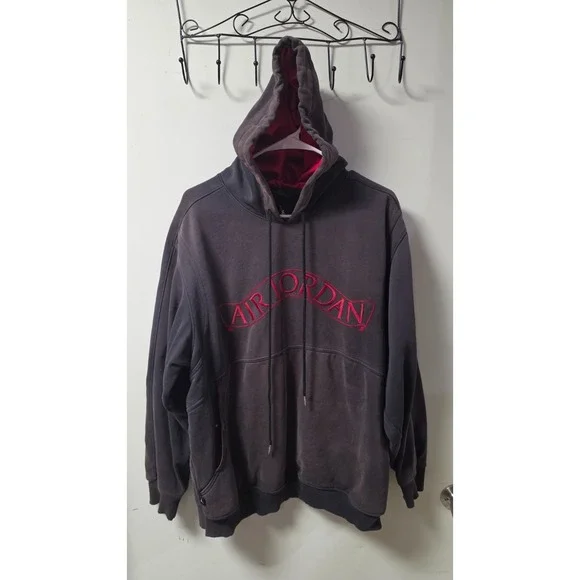 Air Jordan Unisex Pullover Hoodie shirt Size L Black Red(not perfect see pics)