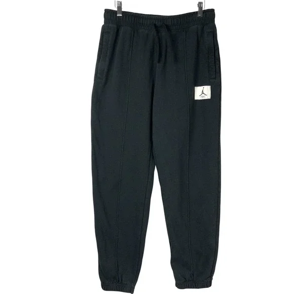 Jordan Flight Black Fleece Sweatpants M Drawstring Elastic Pintuck Seam Detail