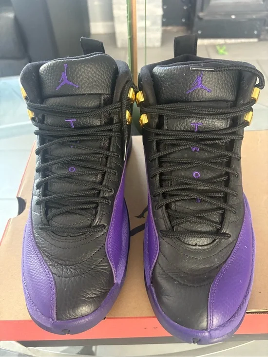 Jordan Retro High-Top Sneakers in Black and Purple with Gold Eyelets