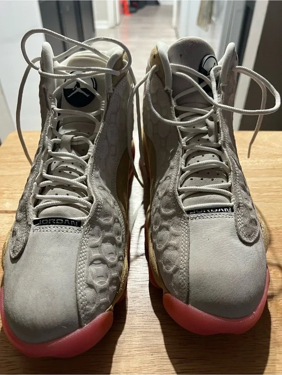 Jordan Men’s Grey Suede Athletic Shoes with Pink Outsole