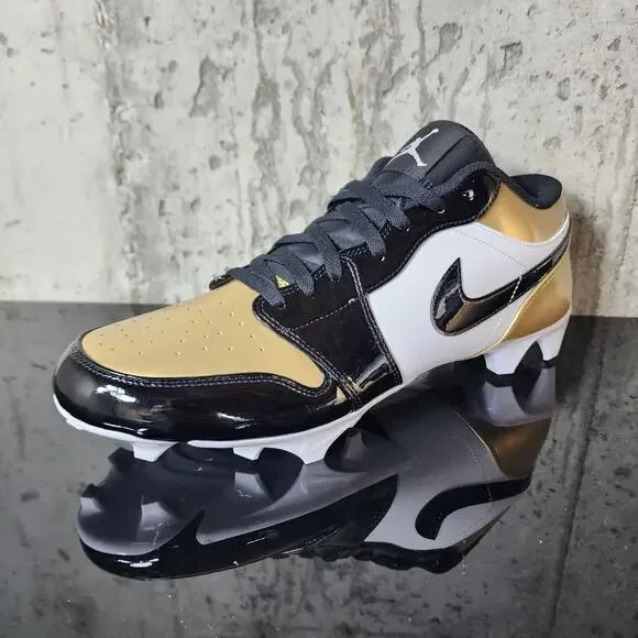 MSRP $145 Nike Air Jordan 1 Low TD Patent Gold Toe Football Cleats Men's Size 15