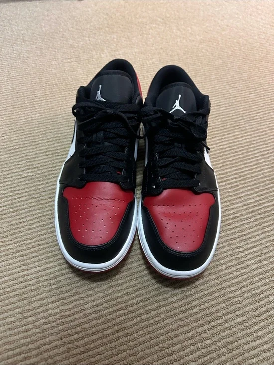 Jordan1 Men's Low-Top Sneakers in Black, Red & White
