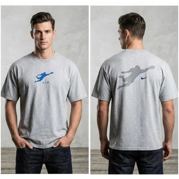 Vintage‎ Nike Team T-Shirt Men's XL Gray Football Diving Graphic Air Logo Y2K