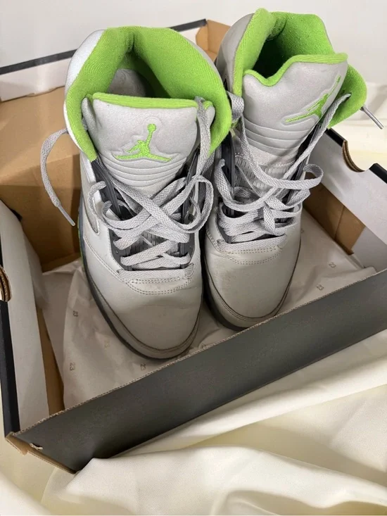 Jordan Kids High-Top Sneakers in Light Gray with Lime Green Lining