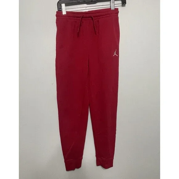 Jordan Red Fleece Jogger Pants Teens L Drawstring Elastic Waist Tapered
