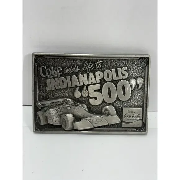 COCA-COLA Belt Buckle 1977 Indianapolis 500‎ COKE Adds Life Speedway RARE VG Vtg