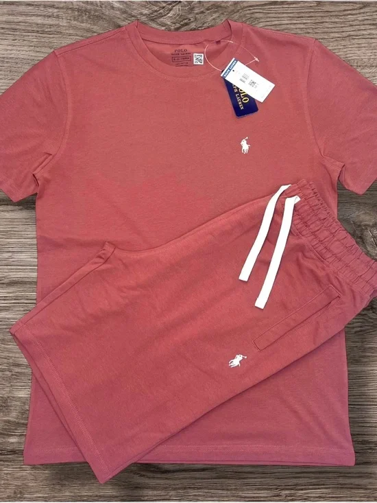 Polo by Ralph Lauren Men's Coral Short Sleeve Tee & Drawstring Shorts Set