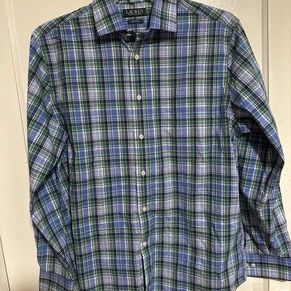 Lauren Ralph Lauren Shirt Mens L Sleeve Button Front Plaid Pocket