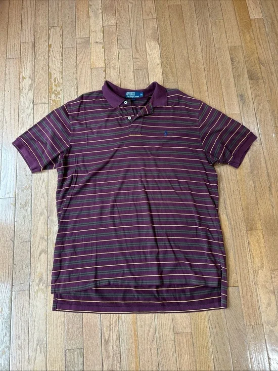 Polo Ralph Lauren Short Sleeve Shirt Striped Men’s Size XL Burgundy