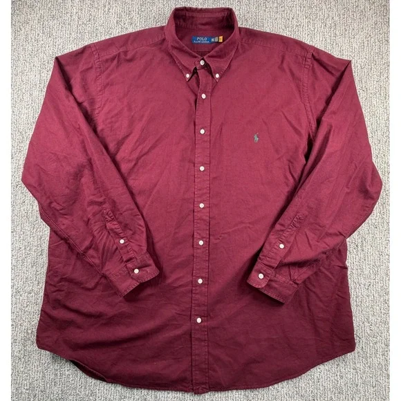 Polo Ralph Lauren Button Down Shirt Men 3XLT Burgundy Long Sleeve Cotton Pony