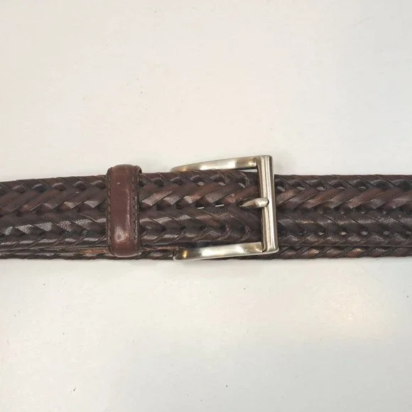 Roundtree & Yorke Mens Braided Brown Genuine Leather Belt Size 52 MB5053B 200