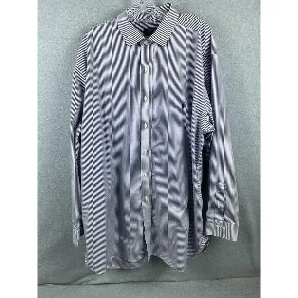 Polo Ralph Lauren Shirt Men's XXL White Striped Long Sleeve Button‎ Up Workwear