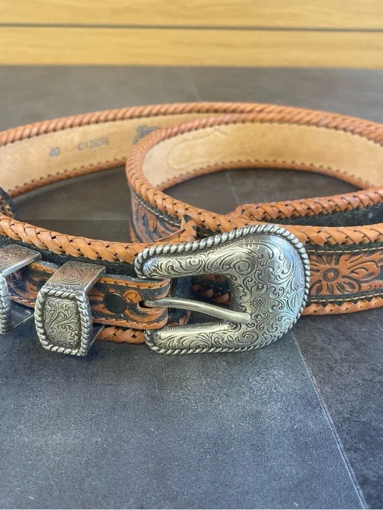 Justin Ranger Style Braided Brown Leather‎ Western Belt size 40-CLEAN