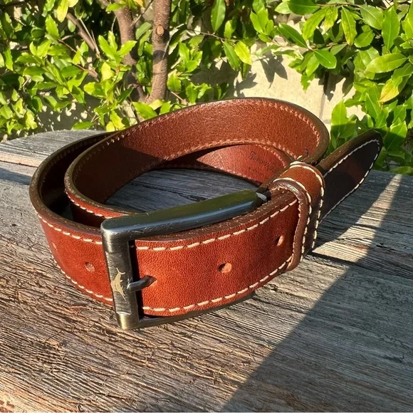 Tommy Bahama Tan Leather Belt Silver Buckle Size 36