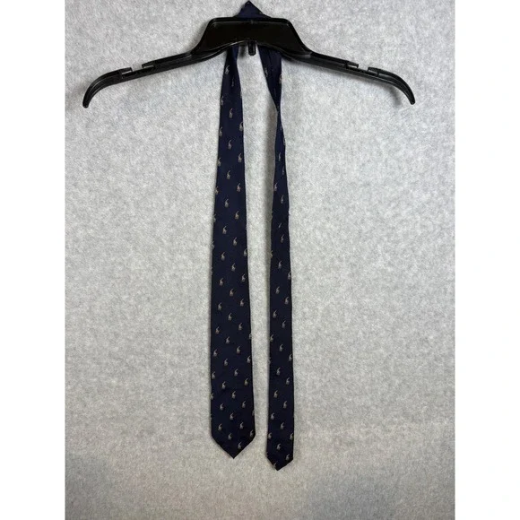 Polo Ralph Lauren Mens Silk Tie Navy Blue Gold Red All Over Pony Logo Necktie