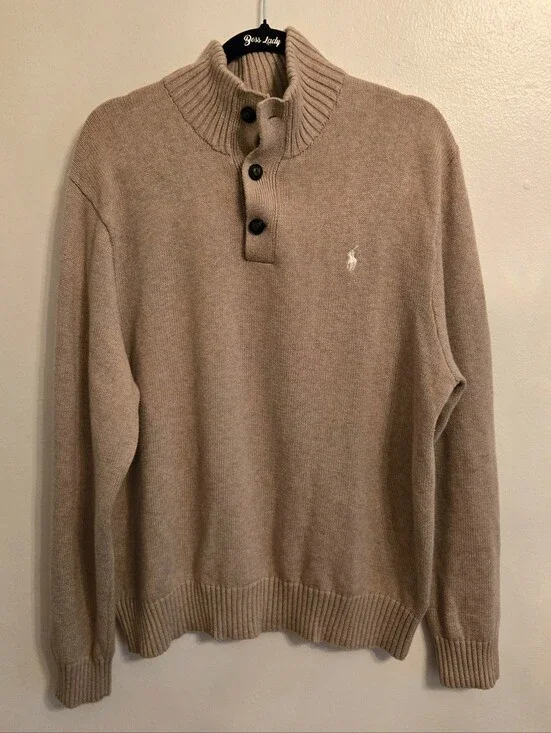 Polo Ralph Lauren Mens Cotton Mock Neck Tan Sweater XL