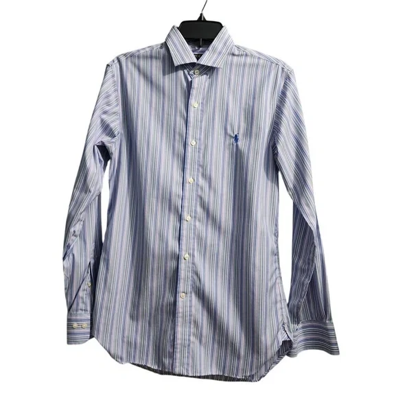 Polo Ralph Lauren Slim Fit Striped Dress Shirt Easy Care Cotton Blue Multi 15/38