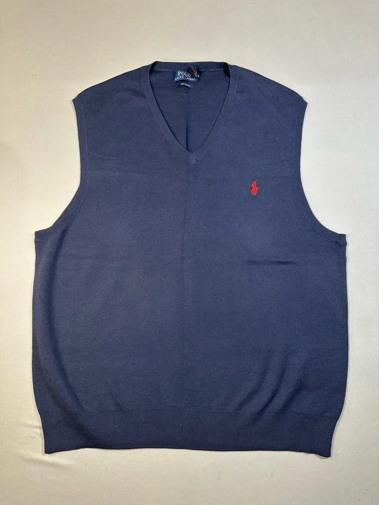Polo Ralph Lauren V-Neck Sweater Vest, 100% Pima Cotton, Navy - Mens XXL