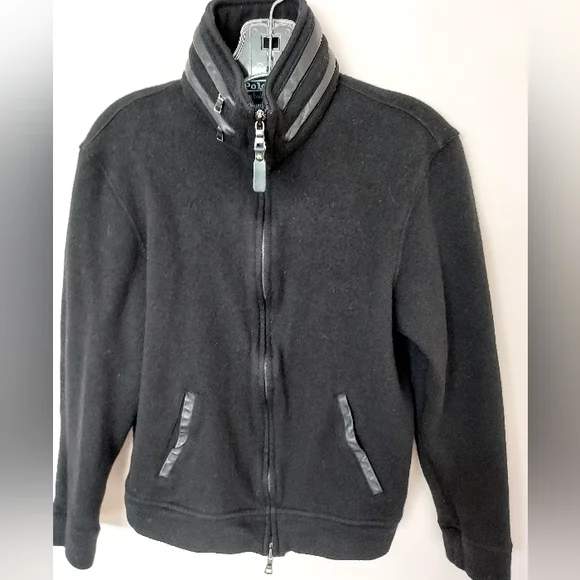 Polo by Ralph Lauren Classic Black Wool Hooded jacket Bomber Collegiate Academia