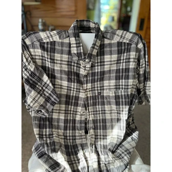 Polo Jeans Co Ralph Lauren Black & White Plaid Button up  Short Sleeve‎ Shirt L