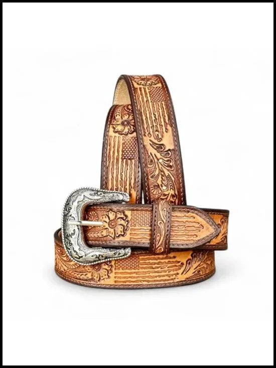 Handmade Full Grain Leather Western Cowboy Belt Interchangeable Buckle