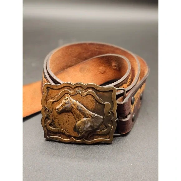 Indiana Metal Craft 1978 Horse Belt Buckle Vintage Tool Leather Eagle Belt 36 XX