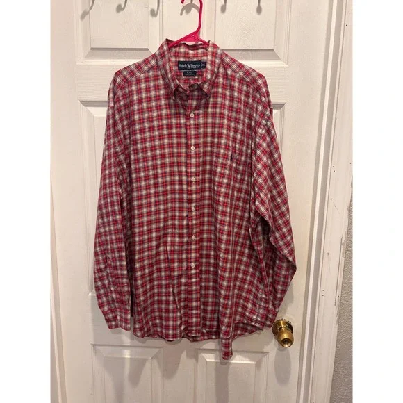 Polo Ralph Lauren Blake‎ Mens XL Red Plaid Button Down Shirt 100% Cotton Pony