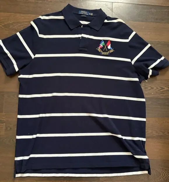 Polo Ralph Lauren Shirt Mens Size XL Classic Fit Navy Blue Country Flag Stripe