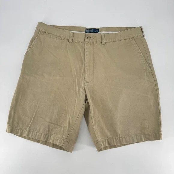 Polo Ralph Lauren Mens Prospect Short Khaki Tan Chino Cotton Twill 40 Flat Front
