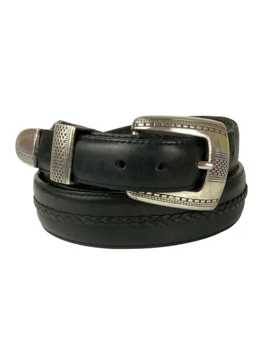 Onyx By Brighton Black Leather Belt With Silver-Tone Buckle Size 42 USA 1993