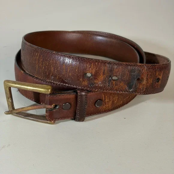 VTG Torino Aniline Kipskin Shoulders Brown Leather Belt Brass Buckle USA Made 36