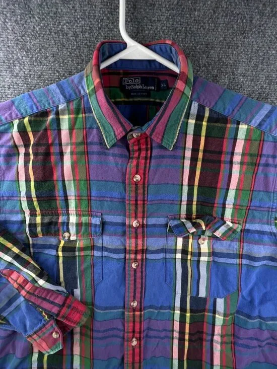 VTG Polo Ralph Lauren Long Sleeve Button Up Shirt Men’s XL Multicolor Plaid