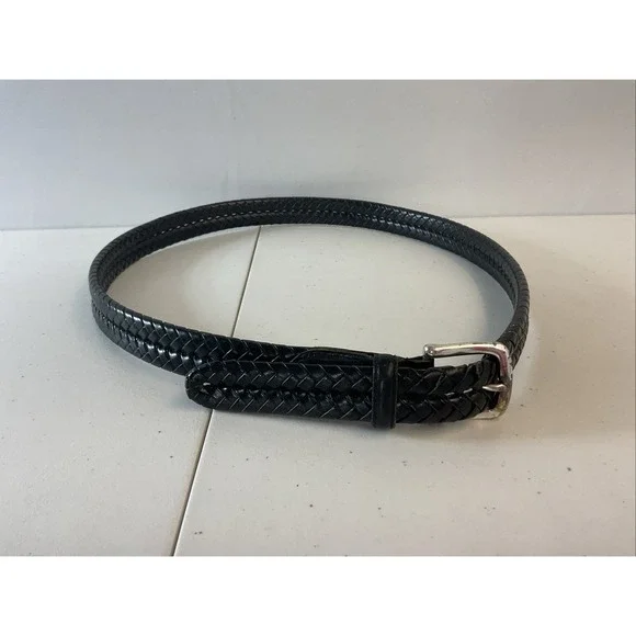 Fossil Black Leather Braided Belt Mens Size‎ 42  Woven New 90s Y2K Silver Buckle