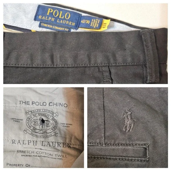 Polo‎ Ralph Lauren BLUE Chino Pants  42x29 Stretch  Twill Classic Pony Wide Leg