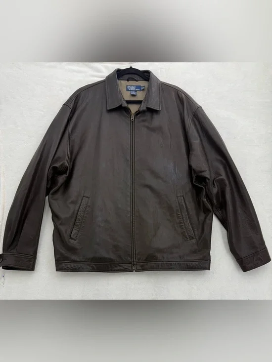 Vintage 90’s Polo Ralph Lauren (2XL) Dark Brown Soft 100% Leather Jacket